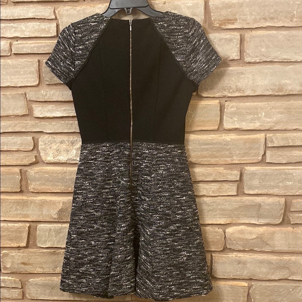 J Crew Black Gray White Mixed Tweed Panel Fit and Flare Flounce Dress Size XXS - Picture 8 of 11